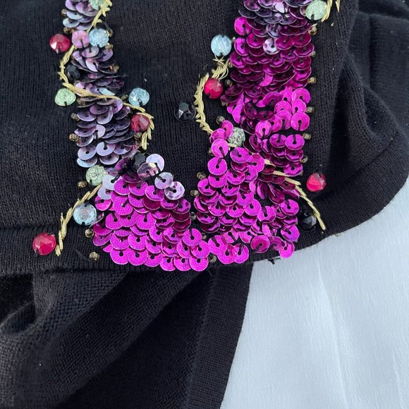 Black Sweater Sequin Palm Trees Size XL - Picture 8 of 9